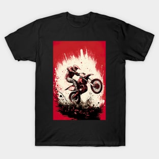 Dirt Bike With Red and Black Paint Splash Design T-Shirt